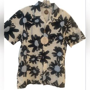 Common People UK Cotton Flower Shirt Short Sleeve Cuban Collar Men’s Size L NWT